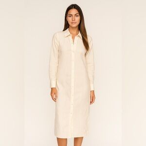 L’ Academie Crinkle Button Down Shirt Dress in Cream Size Medium